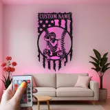 Insegna in metallo personalizzata con luce LED per catcher di baseball - Regalo sportivo personalizzato per atleti e decorazione per sale giochi