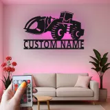 Décoration murale en métal LED personnalisée pour excavateur - Cadeau pour passionnés de construction - Décor de garage ou de bureau