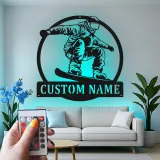 Insegna LED personalizzata per snowboarder | Targhetta in metallo personalizzata | Arte murale retroilluminata per camera adolescente e man cave