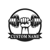 Custom Dumbbell Hand Grip Led Light Metal Wall Art Personalized Fitness Gift for Gym Lovers Home Gym Decor