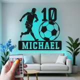 Personalized Soccer Player Light | Custom Metal Wall Art | LED Name Sign for Kids Room | Teen Athlete Gift