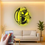 Cartel metálico personalizado de jugador de fútbol americano | Decoración deportiva con LED para habitación juvenil | Decoración mural con nombre a medida para regalo de deportista