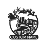 Custom Santa Train Led Light Metal Wall Art Personalized Christmas Gift for Families Holiday Living Room Decor