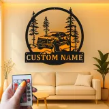 Décoration murale en métal personnalisée avec camion tout-terrain et rétroéclairage LED - Cadeau personnalisé pour passionnés de camions, décor de garage ou de man cave