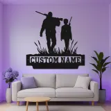 Cartel Personalizado de Caza | Arte de Metal LED para Padre e Hijo | Decoración de Cabaña Personalizada para Papá