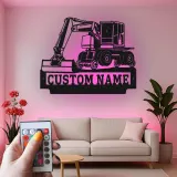 Personalisierte LED-Metall-Wandkunst mit Bagger-Motiv – Geschenk für Bauprofis, Garage oder Werkstatt 3