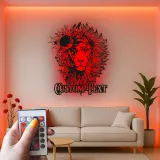 Lion Metal Wall Art with LED Light | Custom Floral Name Sign | Boho Celestial Wildlife Decor for Home & Office