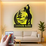 Personalized Golfer LED Sign | Custom Metal Wall Art for Her | Clubhouse & Home Bar Decor | Golf Gift