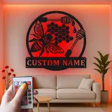 Décoration murale en métal personnalisée Abeille et Rayons de miel avec rétroéclairage