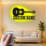 Enseigne guitare en métal personnalisée avec LED | Décoration murale prénom sur mesure pour studio de musique et cadeau musicien | Décor pour guitariste