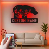 Personalisiertes LED-beleuchtetes Metallschild mit Nilpferd – Geschenk für Tierliebhaber, Kinderzimmer oder Wohnzimmer Dekoration