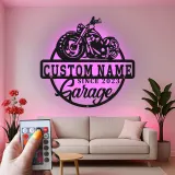 Personalized Motorcycle Metal Sign | LED Light Wall Art for Garage & Man Cave | Custom Biker Name Gift