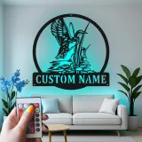 Personalisierte LED-Metall-Wandkunst mit Entenjagd-Motiv – Geschenk für Jäger, rustikale Hüttendeko