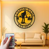 Custom Skier Metal Wall Art | Personalized LED Ski Lodge Sign | Mountain Silhouette Decor | Winter Sports Gift