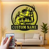 Décoration murale en métal personnalisée avec éclairage LED - Scène de pêche et de chasse