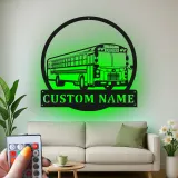 Cartel de metal LED personalizado de autobús escolar | Regalo personalizado para conductor de autobús | Decoración mural retro de transporte | Decoración de garaje iluminada