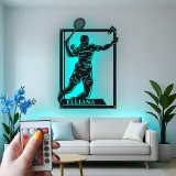 Insegna in metallo personalizzata con luce LED per giocatori di tennis - Regalo per appassionati di tennis e decorazione per sale giochi