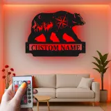 Custom Bear and Compass Led Light Metal Wall Art Personalized Gift for Nature Lovers Cabin or Lodge Decor