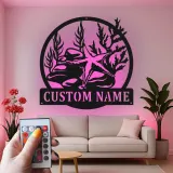 Custom Starfish Metal Sign | LED Nautical Wall Art | Personalized Beach House Decor | Coastal Ocean Scene Light