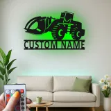 Décoration murale en métal LED personnalisée pour excavateur - Cadeau pour passionnés de construction - Décor de garage ou de bureau
