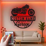 Cartel de metal LED personalizado para garaje de motocicletas, regalo para él, decoración para man cave o garaje 1