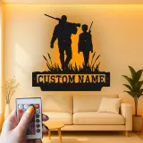 Cartel Personalizado de Caza | Arte de Metal LED para Padre e Hijo | Decoración de Cabaña Personalizada para Papá