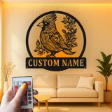 Décoration murale en métal personnalisée avec oiseau cardinal et rétroéclairage LED - Cadeau pour amoureux de la nature - Décor pour salon ou jardin
