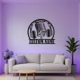 Individuelles Podcast-Studioschild | Vintage Mikrofon Metallkunst mit RGB-LED-Lichtern | Personalisierte Musiker Namensdekoration