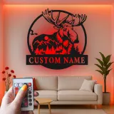 Custom Moose Metal Sign with LED | Personalized Wildlife Wall Art for Cabin Decor | Rustic Lodge & Hunter Gift