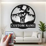 Cartel de metal personalizado de alce | Decoración mural de fauna salvaje con luces LED | Decoración rústica para cabaña y regalo para cazadores