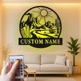 Custom Desert Landscape Led Light Metal Wall Art Personalized Gift for Nature Lovers Living Room Southwestern Decor