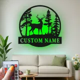 Insegna in metallo LED personalizzata con cervo e foresta, regalo per amanti della natura, decorazione rustica per soggiorno