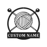 Plaque Métallique Personnalisée Pelote de Laine | Cadeau pour Tricoteur | Décor LED pour Atelier | Art Mural Tricot