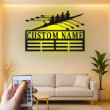 Personalisierte Ruder-Team-Schild | Individuelle Ruder-LED-Metall-Wandkunst | Geschenk für Trainer | Bootshaus- & Fitnessstudio-Dekor