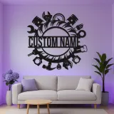 Insegna da Garage Personalizzata con LED | Insegna in Metallo per Strumenti da Meccanico | Decorazione per Officine per Appassionati di Auto