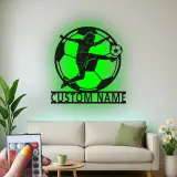 Arte mural de metal de jugadora de fútbol femenina | Cartel de luz LED personalizado | Regalo de nombre personalizado para decoración de habitación de atleta | Premio de equipo de fútbol femenino