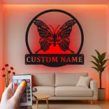 Insegna in metallo personalizzata con farfalla e teschio luce LED regalo unico per amanti del goth decorazione per camera da letto o soggiorno