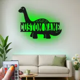 Décoration murale en métal personnalisée avec éclairage LED dinosaure pour la chambre d'enfants, cadeau unique pour les amateurs de dinosaures