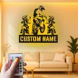 Insegna in metallo personalizzata Motocross Family con LED per appassionati di moto da cross, regalo per garage o man cave