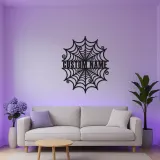 Personalisierte Spinnenweben-Metallschild | Personalisierte Gothic LED-Wandkunst | Gruseliges Halloween-Dekor Geschenk für Zuhause oder Geschäft