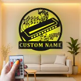 Enseigne LED personnalisée harmonica | Décoration murale en métal sur mesure | Décor pour salle de musique | Cadeau pour musicien et amateur de blues