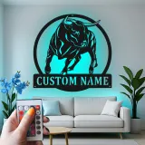 Décoration murale en métal personnalisée avec éclairage LED de taureau - Cadeau pour éleveurs - Décor de ferme rustique