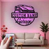 Custom Sports Car Garage Led Light Metal Wall Art Personalized Gift for Car Enthusiasts Man Cave Decor 1