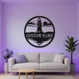 Panneau en métal phare LED personnalisé | Art mural nautique personnalisé | Décor côtier et maison de plage
