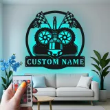 Personalized Racing Helmet Metal Sign | LED Light Wall Art for Garage | Custom Motorsport Decor | Gift for Racer
