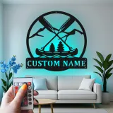 Décoration murale en métal personnalisée Aventure en Canoë avec rétroéclairage pour les passionnés d'extérieur