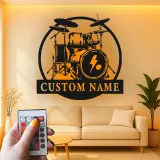 Custom Drum Set Led Light Metal Wall Art Personalized Musician Gift Studio or Music Room Decor 4