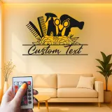 Insegna su misura per hair stylist | Arte murale LED in metallo per saloni | Decorazione personalizzata per beauty studio | Regalo per parrucchiere