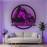 Cartel de metal LED personalizado de excavadora para regalo de construcción para él, decoración de garaje u oficina 1