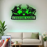 Cartel LED de escena de caza personalizado | Silueta de ciervo, pez y faisán de metal | Decoración personalizada para cabañas de vida silvestre | Regalo premium para cazadores